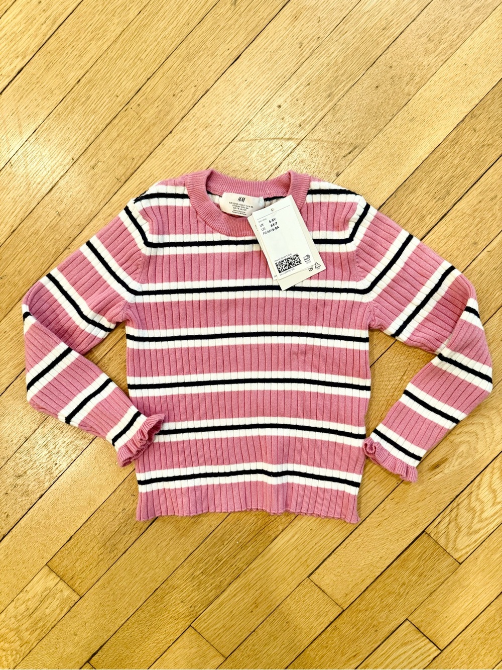 H&M NWT Pink Striped Girls Sweater Size 6-8